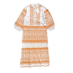 Elegant White and Orange Patterned Dress